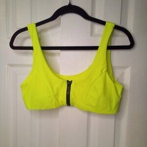 Lizaful Bikini Top Women 8 Swim Zipper Padded Neon Yellow